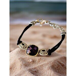 BRIGHTON Silver Tone “Venus Rising” Purple Crystal Black Cord Bracelet *RETIRED*